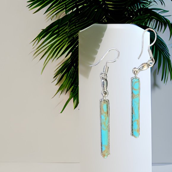 Unbranded Jewelry - Turquoise Stone Long Silver Dangle Earrings